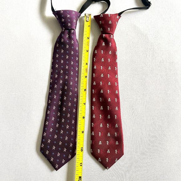 ~Boys Christmas Ties (2) Bears/Reindeer, Red/Purple Age 3-7, adjustable stretch! - Picture 3 of 7
